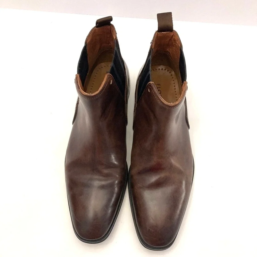 Florsheim Brown Leather Belfast Chelsea Boots Mens 7 M Plain Toe Plaid Gore